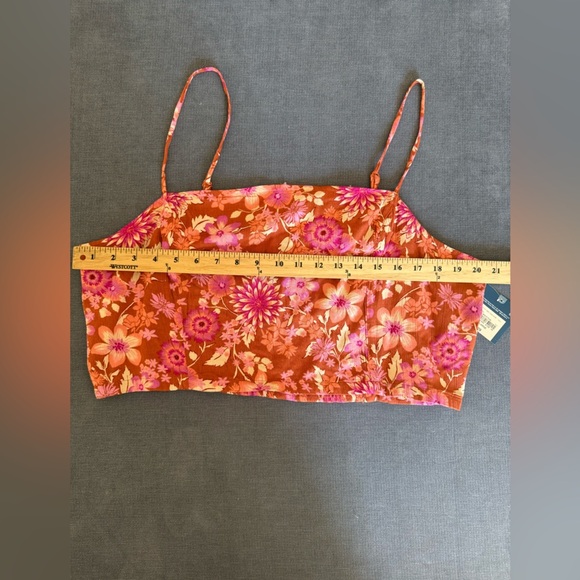 Arizona Jean Co Womens Red Floral Gauze Spaghetti Strap Smocked Crop Top XXL New - Picture 6 of 7